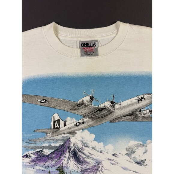 Rare Vintage 90s Boeing B-29 Superfortress Art White Shirt Oneita Small USA Made - Picture 3 of 9